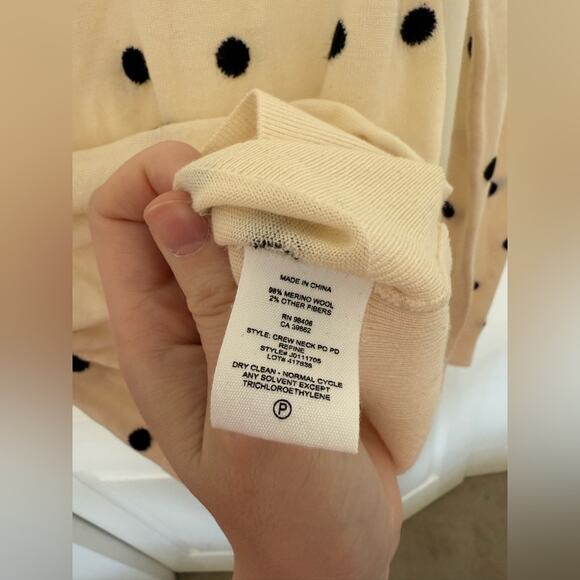 Theory Crewneck Polka Dot Merino Wool Sweater Ivory and Black Size Small - Picture 8 of 9